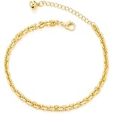 COOLSTEELANDBEYOND Elegant 18K Gold-Plated Chain Anklet Delicate Cable Link with Adjustable Extender Lightweight Everyday Jewelry
