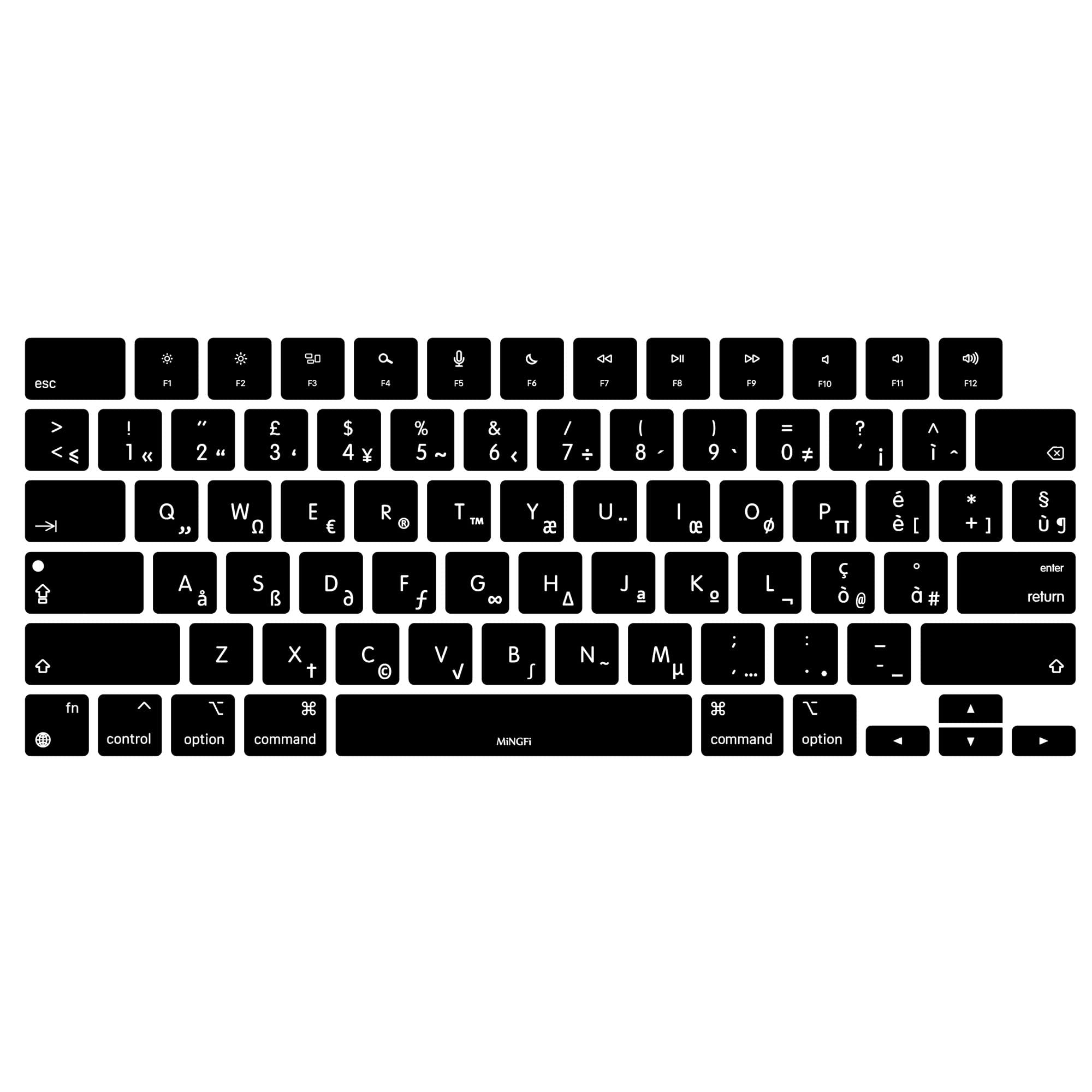 MiNGFi Silicone Italian Keyboard Cover for MacBook Pro/Max 14&16" M1-M4(A3112 A3401 A3185 A2485 A2780 A2991 A3403 A3186) Air 13,6&15,3" M2-M4(A3240 A2941 A3114 A3241) US/ANSI Layout - Black