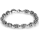 KNITUKL Stainless Steel Bead Linked Strand Bracelet for Men, Gothic Punk Rock Biker Skull Jewelry,Bracelet Jewelry for Men