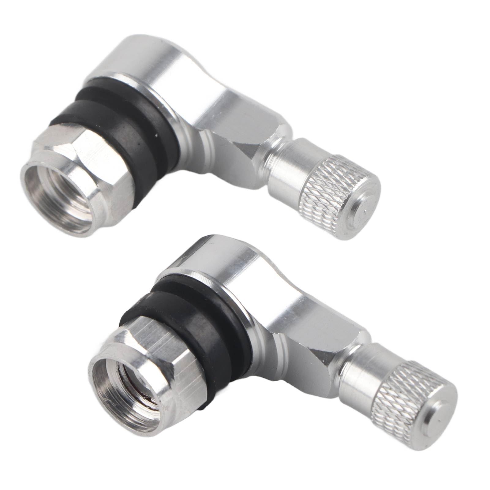 Aluminum Wheels Tire Valve Stems Caps 90 Degree Black 2pcs 11.3mm for Universal Motorcycle Standard Tubeless Tires(Silver)