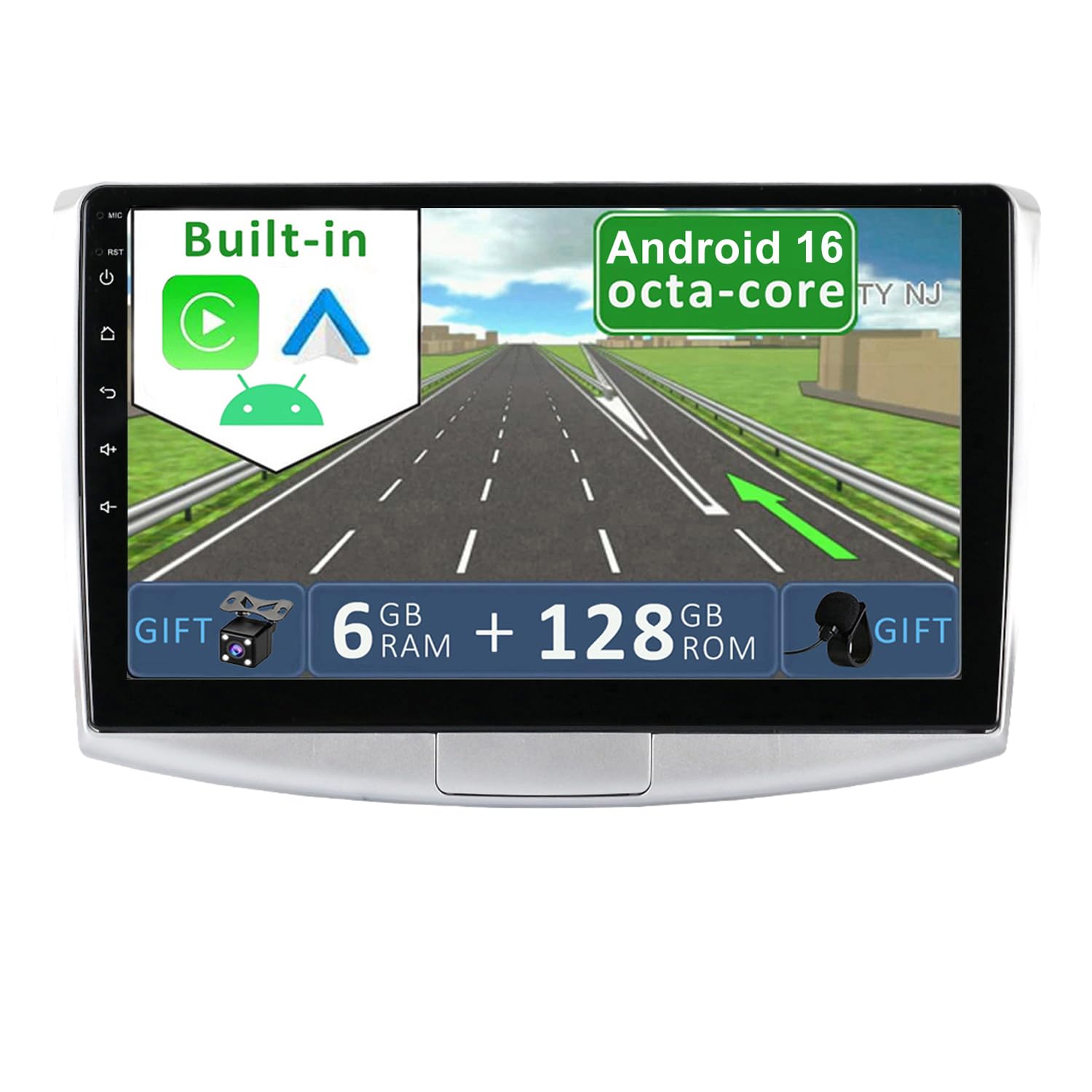 YUNTX [6GB+128GB] Android 14 Car Stereo Fit for VW Passat B6/B7 Magotan/CC 2010-2015-[Built-in CarPlay/Android Auto/DSP/GPS]-IPS 2.5D 10.1” Touchscreen display-CAM+MIC