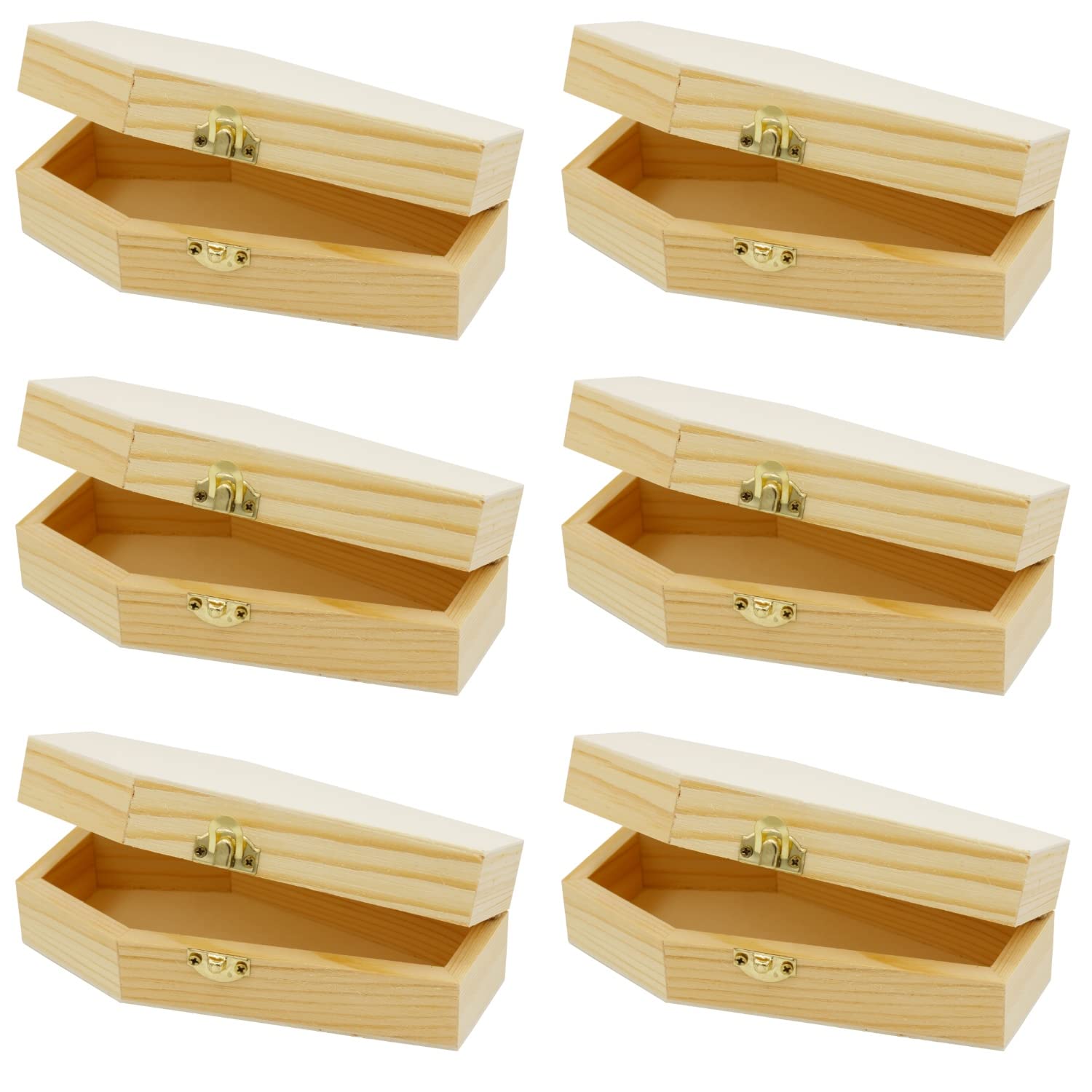 Creative Hobbies Small 6" Unfinished Wood Funeral Coffins - 6 x 3 x 1.75 Inch Size, Fillable for Halloween Parties, Goth and Decoration | 6 Pack