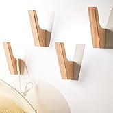 LAMGOMIN Wood Wall Hooks, 4 Pack Wood Coat Hooks, Minimalist Hat, Backpack, Jacket, Towel Hangers, Decorative Mounted Pegs, Durable Wall Hooks for Entryway, Bathroom and Kitchen (Ash)
