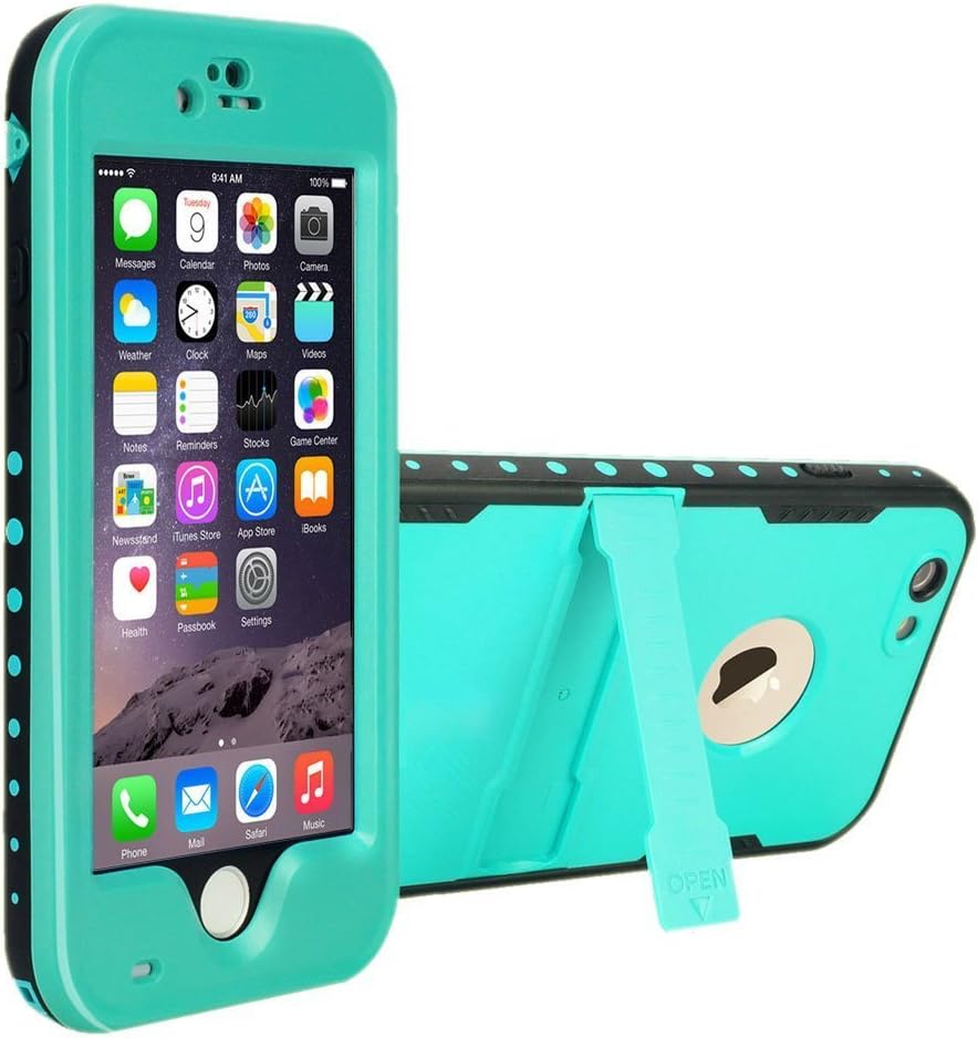 iPhone 6 Plus Waterproof Shockproof Dirtproof Snowproof Triple Layer Kick-Stand Armor Case Cover (Light Blue)