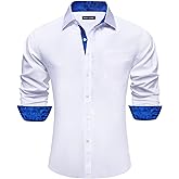 Barry.Wang Mens Business Shirts Long Sleeve Button Down Formal Shirt Collar Cuff Contrast Casual Dress Shirt Party Disco