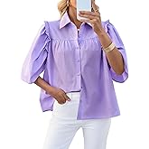 Cicy Bell Womens Summer Button Down Shirts Short Ruffle Puff Sleeve Cotton Blouses Dressy Casual Ladies Tops