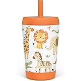 Kid Insulated Stainless Steel Tumbler with Silicone Straw, 12oz Sippy Cup for Kids (Jungle Animals)