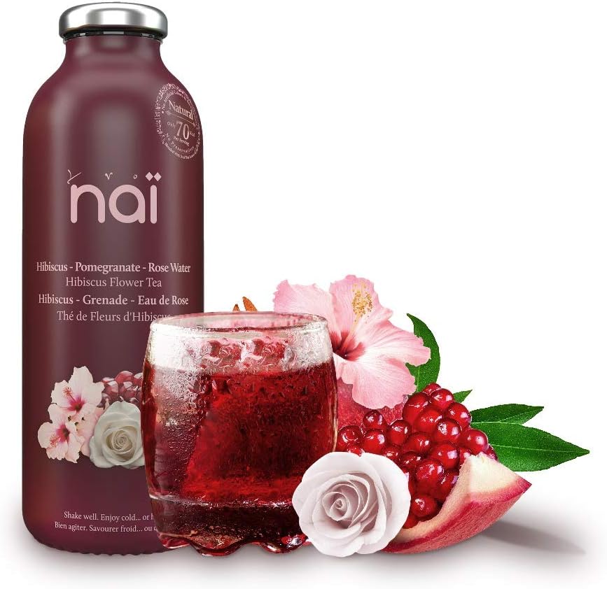 NAI Ice Tea | Pack of 4 | Hibiscus - Pomegranate - Rose | Enjoy Hot or Cold | Made of Natural Ingredients | No Artificial Colors & Sweeteners | No Preservatives | 16 oz | Made in USA