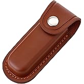 Pocket Knife Sheath, 4" Folding Pocket EDC Knife Case, Portable Pouch Knife Leather Holster with Snap Closure and Belt Loop, Accessory for Outdoor Climbing, Camping, Cycling and Hiking, Brown