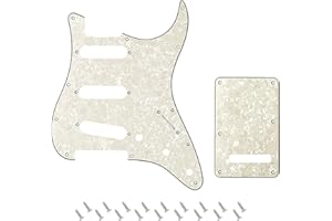 Banworks 4 Ply Strat SSS Pickguard 11-Hole Pickguard Scratch Plate with Backplate 6-Hole Trem Tremolo Cover Set for USA/Mexican Modern Style Standard Stratocaster ST JT/HB-08 Vintage White Pearl