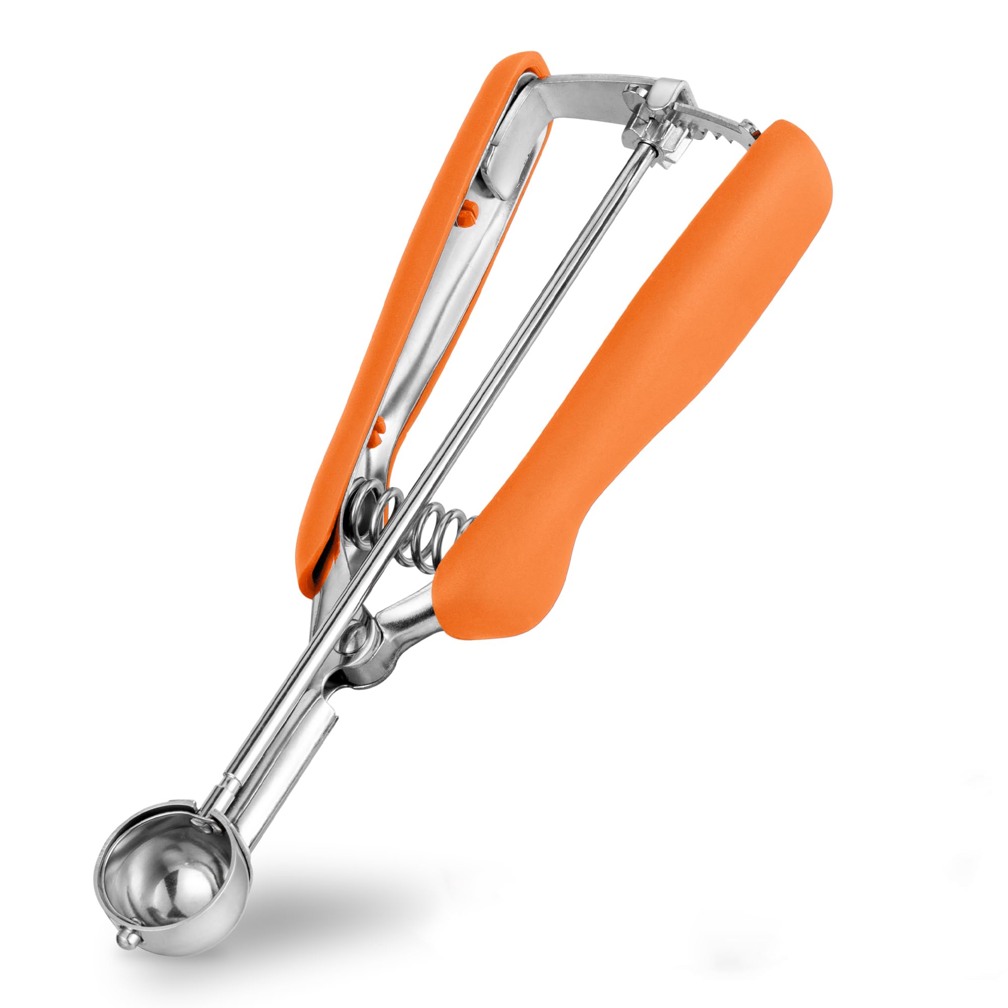 TJ POP Mini Cookie Scoop 2,5cm – Stainless Steel Ice Cream Scoop 5ml with Easy Trigger Release, Good Grip for Mini Ice Cream, Cookies, Melon Balls, Meatballs and Mashed Potato, 1 TSP - Orange