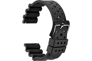 WOCCI 22mm Ventilated Watch Band for Men, FKM Rubber, Black Buckle (Black)