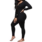 Nicoxijia Women's Sexy Deep V Neck Jumpsuit Romper Butt Flap Pajamas Bodycon Bodysuit Long Sleeve One Piece Overall Sleepwear