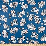 Double Brushed Poly Spandex Jersey Knit Multi Floral Denim Blue/Mauve Fabric By The Yard