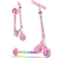 BELEEV V2 Scooters for Kids with Light-Up Wheels & Stem & Deck, 2 Wheel Folding Scooter for Girls Boys, 3 Adjustable Height, Non-Slip Pattern Deck, Lightweight Kick Scooter for Children Ages 3-12