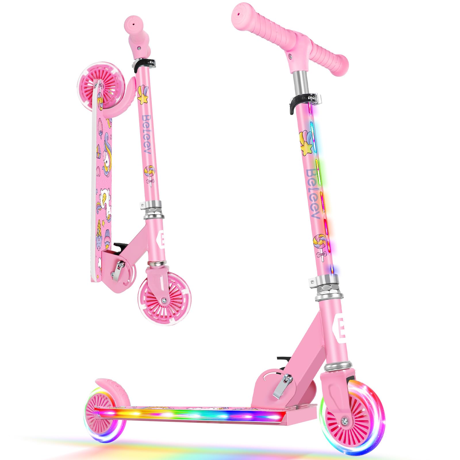 BELEEV Scooters for Kids with Light-Up Wheels