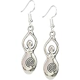 Spiral Fertility Goddess Charm Earrings, Handmade Antique Silver Spiritual Pagan Dangle Jewelry