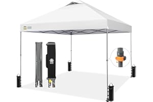 CROWN SHADES Adjustable Height on The Fly, 10x10 Pop Up Canopy - Beach Tent with One Push Setup - Easy Outdoor Sun Shade for Events, Parties, Camping - Outside Shade with STO-N-Go Bag, White
