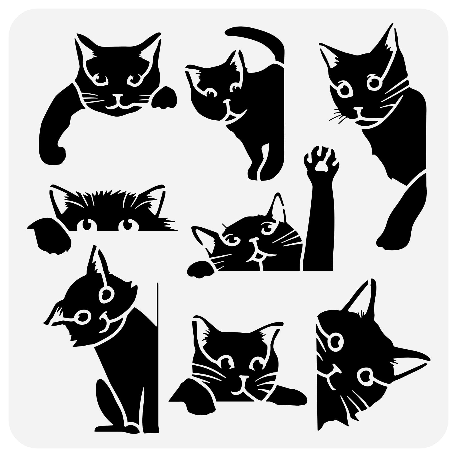 FINGERINSPIRE Large 30x30cm Cat Painting Stencil - Cute Square Peeping Cat Border Drawing Template for Home Wall Tile Floor Decor - Decorative Animal Theme