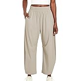 Yioaga Barrel Pants Women Baggy Wide Leg Elastic Waisted Sweatpants Athletic Clothes Lounge Palazzo Trousers with Pockets