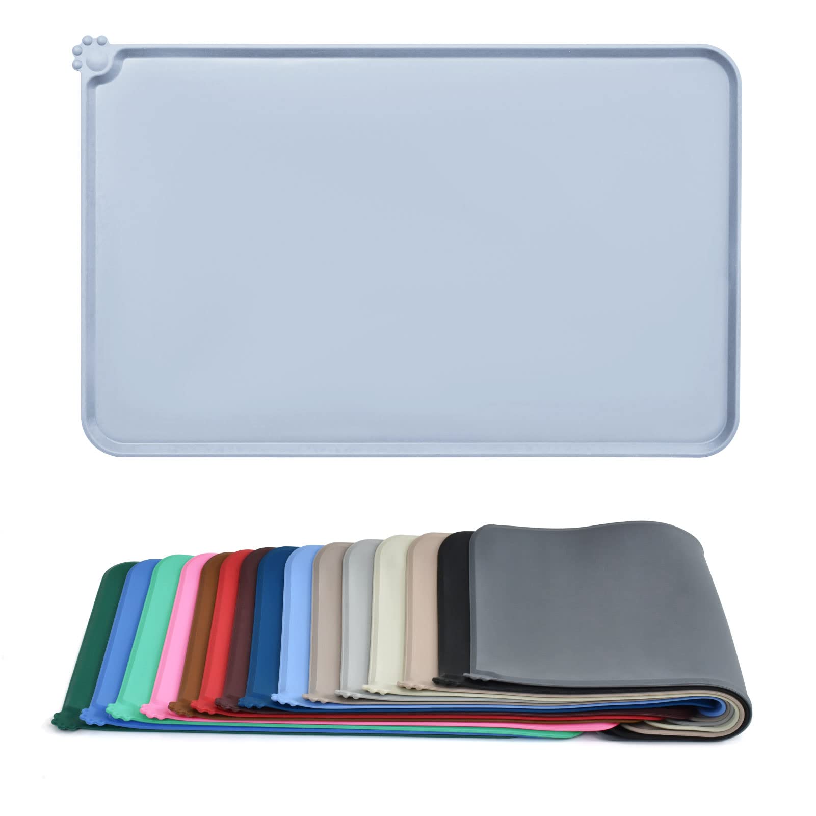 AUDWUD Silicone Waterproof Dog Cat Pet Feeding Mats,Anti-Slip Pet Bowl Mats,Pet Feeding Mat, Ice Blue, 53x38 cm (Pack of 1)