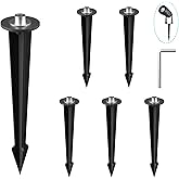 Replacement Stakes for Outdoor Solar Lights, Aluminum 6 Inch Threaded Metal Ground Spikes, with Hexagon Screw and Wrench Tool, Compatible for Garden Lamps, Flood Lighting, LED Spotlight(Black, Pack 6)