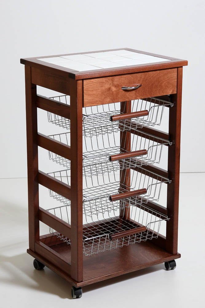 380052 Vegetable and Fruit Storage Unit with Drawer, Solid Wood, Walnut