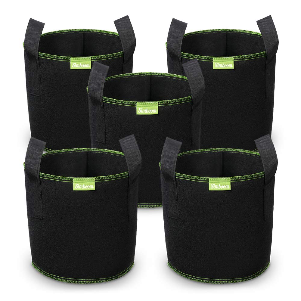 Simboom Plant Grow Bags 10 Gallon, 5-Pack Non-Woven Plant Container Breathable Root Pouch with Handles for Growing Trees Flowers Fruits Vegetables, Black