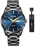 Watches for Men,Fashion Stainless Steel Man Watches with Day Date Waterproof HD Luminous, Casual Business Big Face Analog Quartz Watch Man,Relojes de Hombre(Black/Blue/Gold Dial)