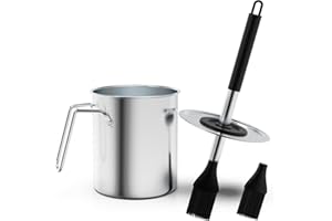 Geesta Adjustable Sauce Pot and Basting Brush Set, Long Stainless Steel Basting Brush for Cooking, Smoking, Fathers Day Grilling Gifts for Men Smoker Accessories, Large Capacity Grilling Tools, 1 Pack