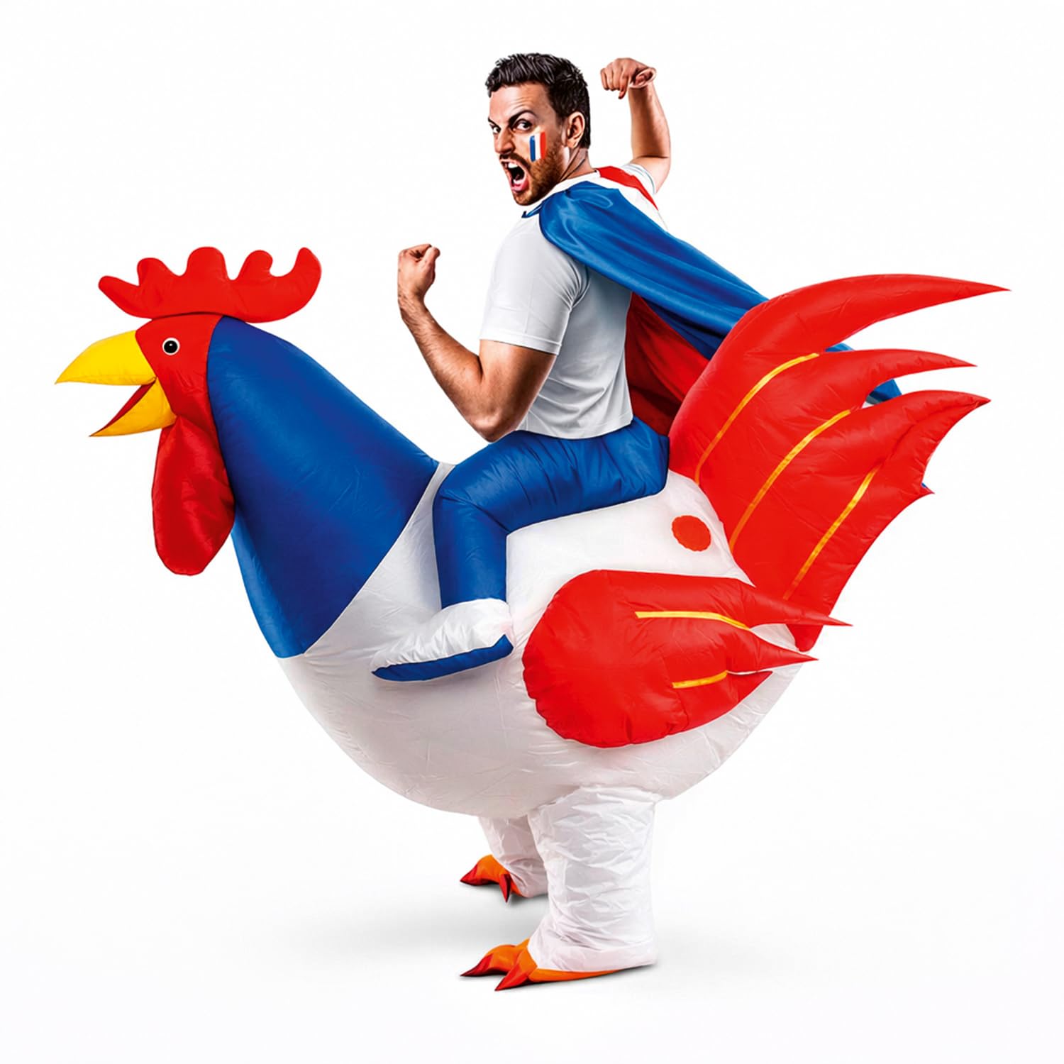 Inflatable French Rooster Rider Costume | Quirky Costume | Premium Quality | Adult Size 160 to 190cm | Polyester | Comfortable | Resistant | Inflation System Included | Created by OriginalCup®