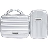 Cuteseason Puffy Padded Makeup Bags, Large Capacity Waterproof Travel Toiletry Bag with Compartments, Quilted Cosmetic Pouch for Women, Silver