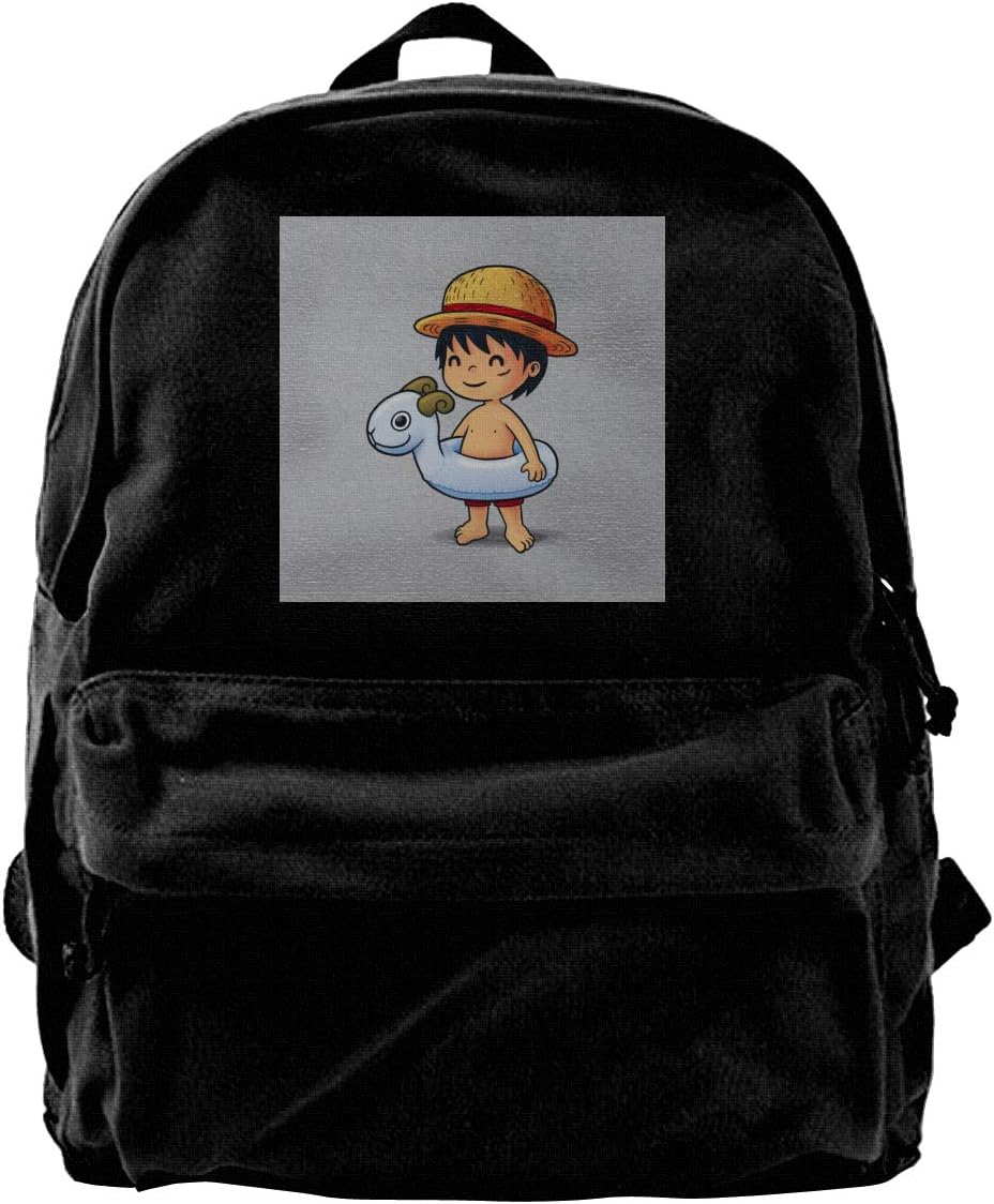 MIJUGGH Canvas Backpack One Piece Cute Beach Monkey D Luffy Rucksack Gym Hiking Laptop Shoulder Bag Daypack for Men Women