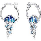 Twoowl Ocean Wave Huggie Hoop Earrings S925 Sterling Silver Sea Small Cartilage Hoop Earrings Hypoallergenic Beach Opal Jewelry Birthday Gifts for Women