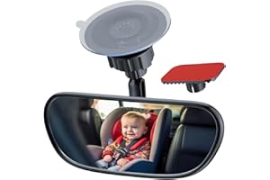 Range Tour Baby Car Mirror, 360° Adjustable Wide Angle Convex Rearview Mirror for Rear Facing Infant Suction Cup & Adhesive M