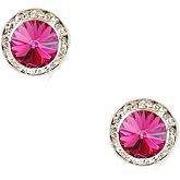 (23017A110) Silver Fuchsia Rhinestone 15mm Rondelle Circle Round Shape Stud Earrings