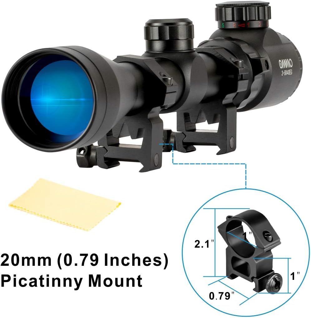 OMMO 3-9X40 Rifle Scope, Red Green Illuminated Optical Mil-Dot Riflescope for Hunting, with Flip-Open Covers : Sports & Outdoors