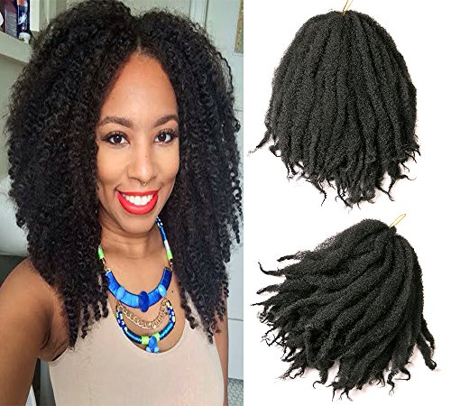 Afro Kinky Twist Hair Crochet Braids Ombre Marley Braid Hair 18inch Senegalese Curly Crochet Synthetic Braiding Hair (4-Packs, #1B)