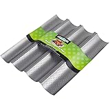Amagabeli Nonstick Perforated Baguette Pan 15 x 13 for French Bread Baking 4 Wave Loaves Loaf Bake Mold Toast Cooking Bakers Molding 4 Gutter Oven Toaster Pan Cloche Waves Silver Steel Tray Italian