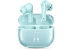 YAQ Wireless Earbuds Bluetooth Headphones, 40H Playtime Stereo IPX5 Waterproof Ear Buds, LED Power Display Cordless in-Ear Earphones with Microphone for iPhone Android Cell Phone Sports, Mint Green