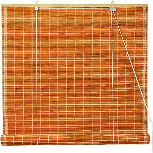 Stylish All Natural Bamboo Slats Construction Roll Up Blinds, 48"W x 72"H