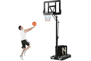 Giantex Portable Basketball Hoop Outdoor - 8-10Ft Height Adjustable Basketball Stand System for Adult with 44" Backboard, 2 W