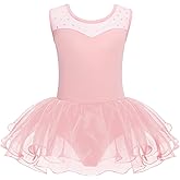 Zaclotre Girls Ballet Leotards Sparkly Sleevesless Mesh Dance Dress Tutu Ballerina Costume for Kids