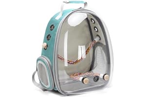 Bird Carrier Backpack, Bubble Bird Travel Carrier Backpack with Stainless Steel Tray Food Cup Standing Perch (Green)