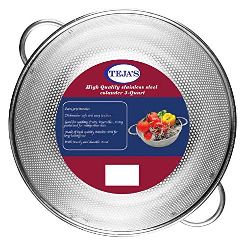 Stainless Steel Colanders By Teja’s-Kitchen Strainer Basket With Heavy Duty Handles-Pasta Noodles Drains/Dishwasher Safe
