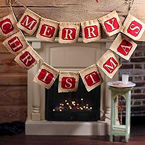 MERRY CHRISTMAS Vintage Jute Garland Banner - Bunting Banner for Holiday Decoration - Displaying and Embellishing TYPE 16X10CM