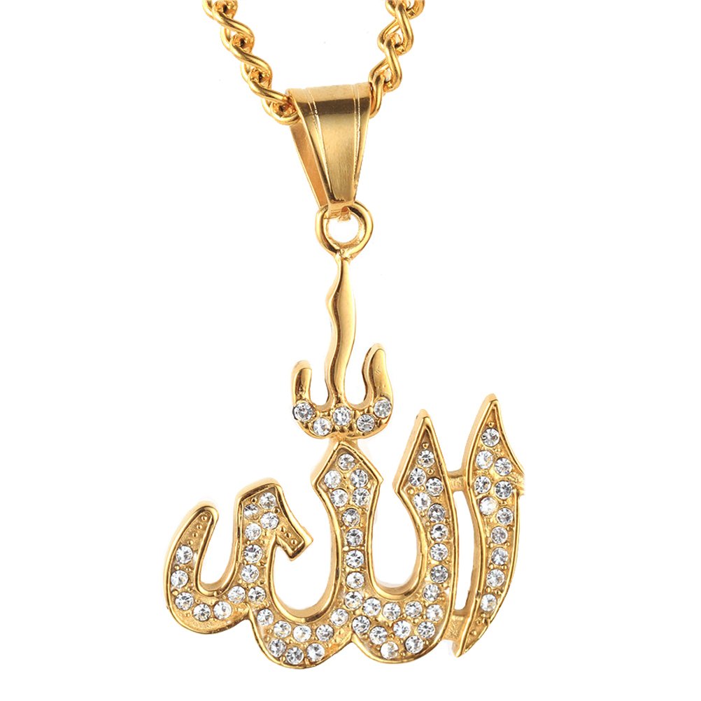 HIJONES Mens Stainless Steel Clear CZ Micro Pave Religious Pendant Necklace Gold — image 1