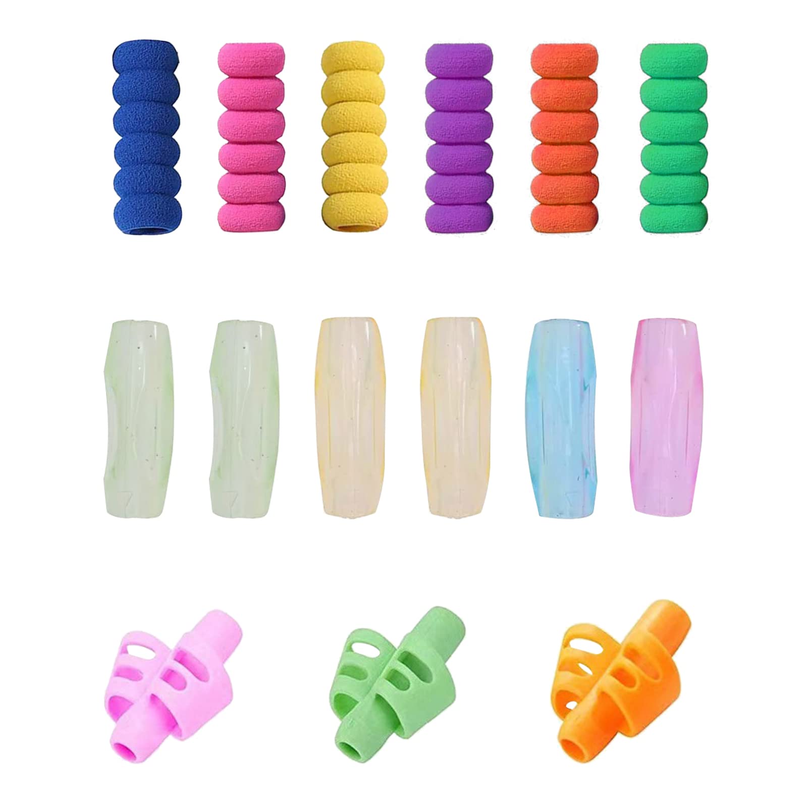 Udewo 15 Pcs Pencil Silicone Pen Grip Finger Pencil Grips Foam Pen Writing Aid Training Set for Kids & Adults Handwriting
