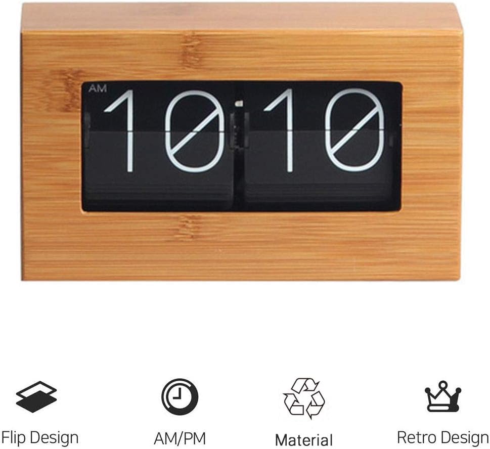 Amazon.de Bamboo Flip Clock, HauptDécor Tischuhr, Modern Mini Uhr, Retro Auto Flip Down Uhr