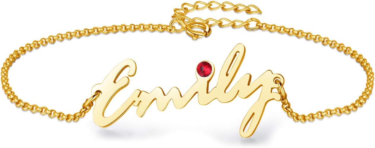 Sterling Silver Personalized Name Bracelet Anklet with Birthstone Custom Made Any Names for Women Girls